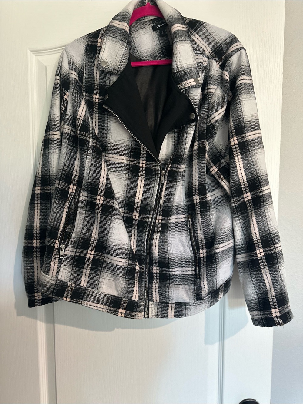 torrid Black & White Plaid Moto-Style Jacket